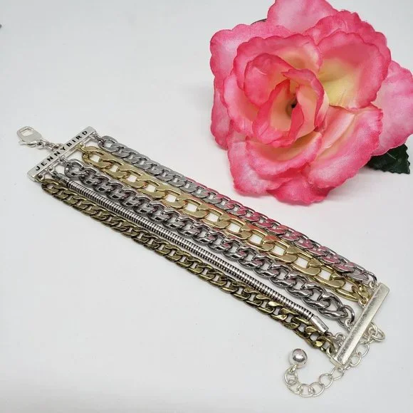 Jenny Bird Austin Cuff Mixed Metal Stacked Layered Chain Bracelet - Picture 11 of 12